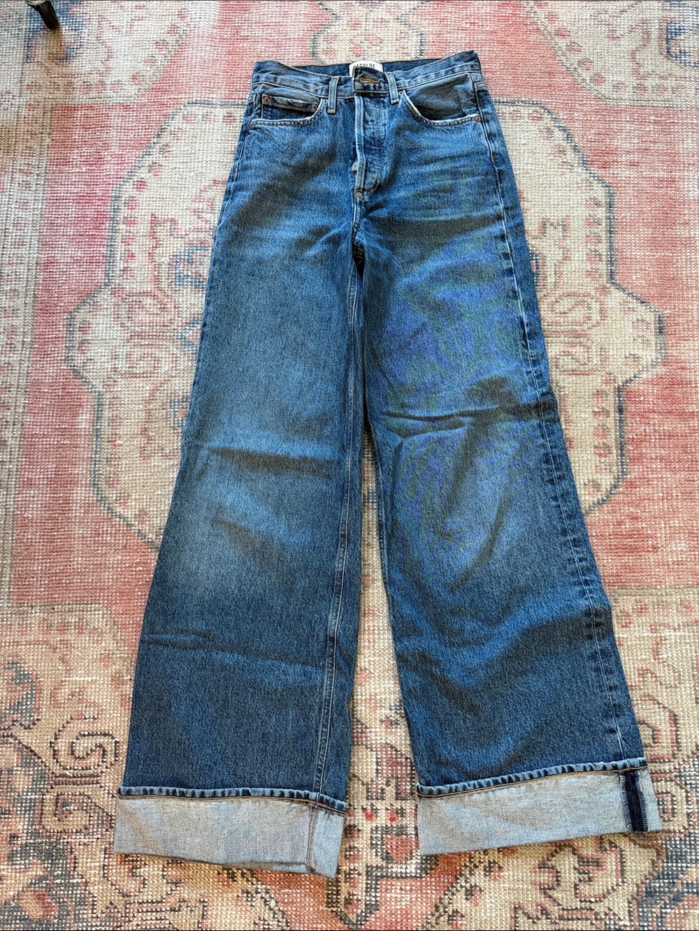 AGOLDE Big Cuff High Rise Wide-Leg Jeans in Dark Blue Wash